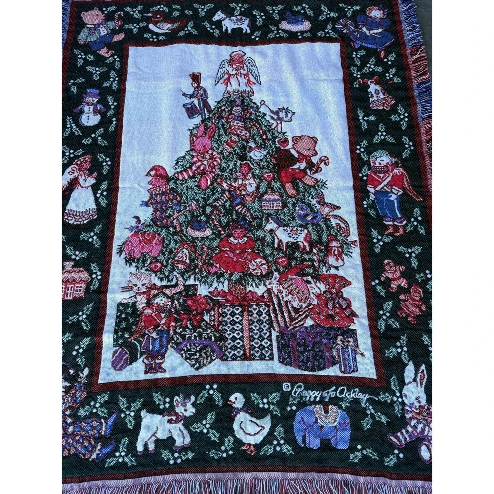 Vintage Goodwin Weavers Peggy Jo Ackley Christmas Tree Blanket Throw Holiday USA